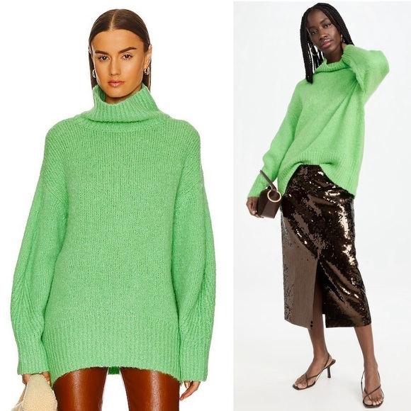 ALC Mint Alpaca Merino Wool Knit Oversized Slouchy Pullover Turtleneck Sweater S - Picture 4 of 16